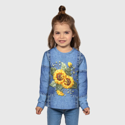 Детский лонгслив 3D Желтые цветы на джинсовой ткани - фото 2