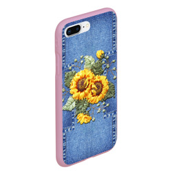 Чехол для iPhone 7Plus/8 Plus матовый Желтые цветы на джинсовой ткани - фото 2