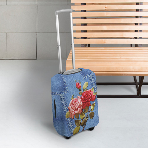 Чехол для чемодана 3D Розы шелковые на джинсовой ткани, цвет 3D печать - фото 3