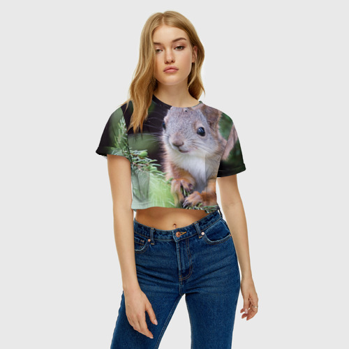 Женская футболка Crop-top 3D Белочка, цвет 3D печать - фото 3