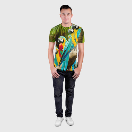 Мужская футболка 3D Slim Попугаи на ветке, цвет 3D печать - фото 4