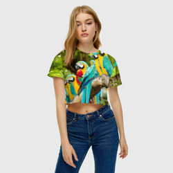 Женская футболка Crop-top 3D Попугаи на ветке - фото 2