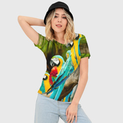 Женская футболка 3D Slim Попугаи на ветке - фото 2