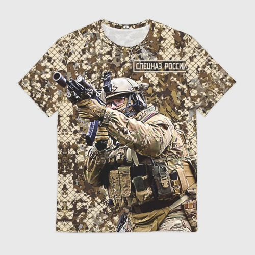 Мужская футболка 3D с принтом Спецназ России - боец, вид спереди #2