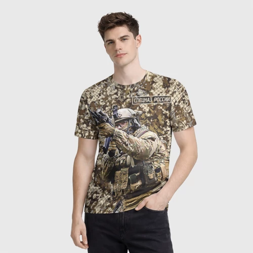 Мужская футболка 3D с принтом Спецназ России - боец, фото на моделе #1