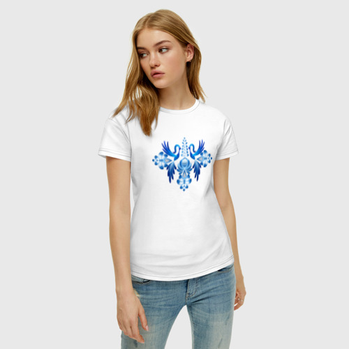 Женская футболка хлопок Птицы (гжель), цвет белый - фото 3
