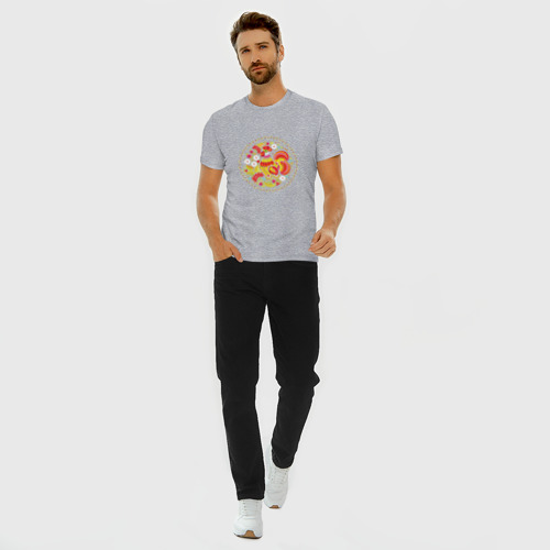 Мужская футболка хлопок Slim Петух (роспись), цвет меланж - фото 5