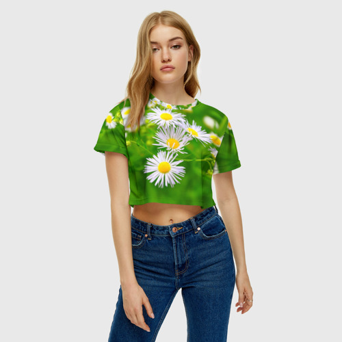 Женская футболка Crop-top 3D Цветы, цвет 3D печать - фото 3