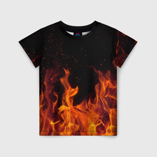 Детская футболка 3D с принтом Огонь с искрами, вид спереди #2