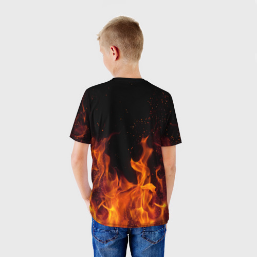 Детская футболка 3D с принтом Огонь с искрами, вид сзади #2