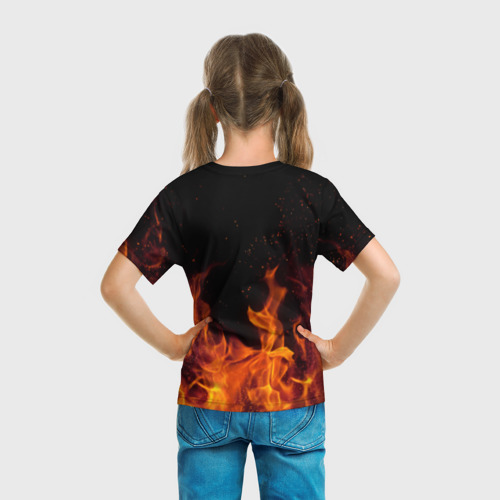 Детская футболка 3D с принтом Огонь с искрами, вид сзади #2