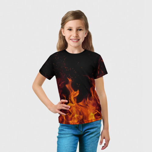 Детская футболка 3D с принтом Огонь с искрами, вид сбоку #3