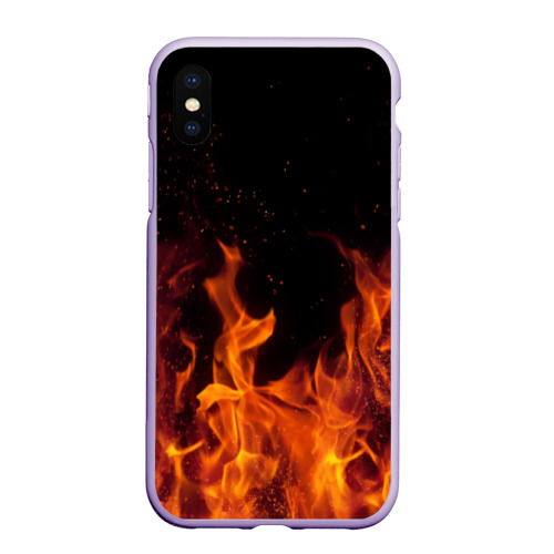 Чехол для iPhone XS Max матовый Огонь с искрами, цвет светло-сиреневый