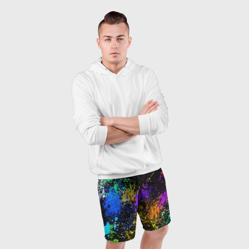 Мужские шорты спортивные Брызги красок, цвет 3D печать - фото 5