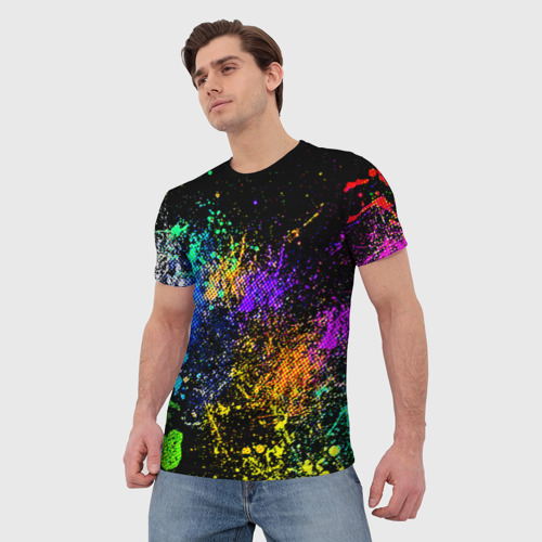 Мужская футболка 3D Брызги красок, цвет 3D печать - фото 3