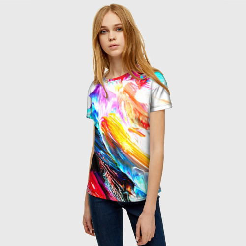 Женская футболка 3D Абстракция красок, цвет 3D печать - фото 3