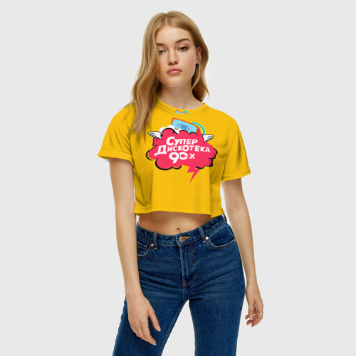 Женская футболка Crop-top 3D Дискотека 90х, цвет 3D печать - фото 3