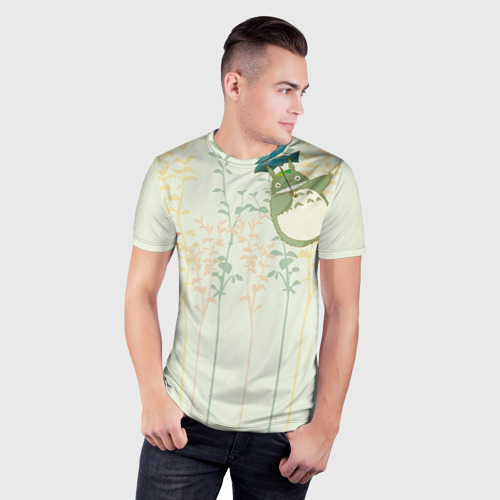 Мужская футболка 3D Slim Тоторо в листве, цвет 3D печать - фото 3