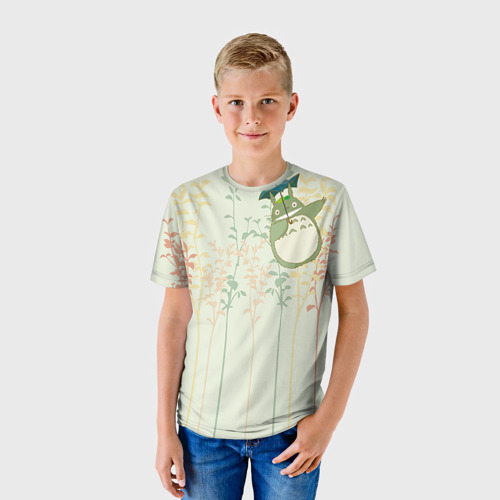 Детская футболка 3D Тоторо в листве, цвет 3D печать - фото 3