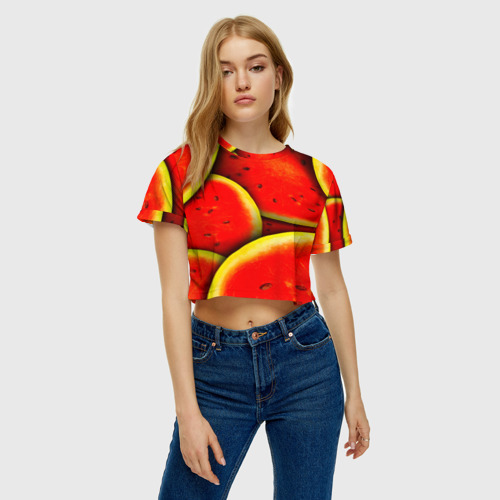 Женская футболка Crop-top 3D Арбуз, цвет 3D печать - фото 4