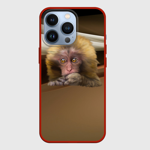 Чехол для iPhone 13 Pro Мартышка, цвет красный