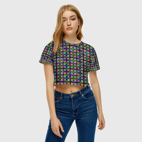 Женская футболка Crop-top 3D Pat10, цвет 3D печать - фото 3