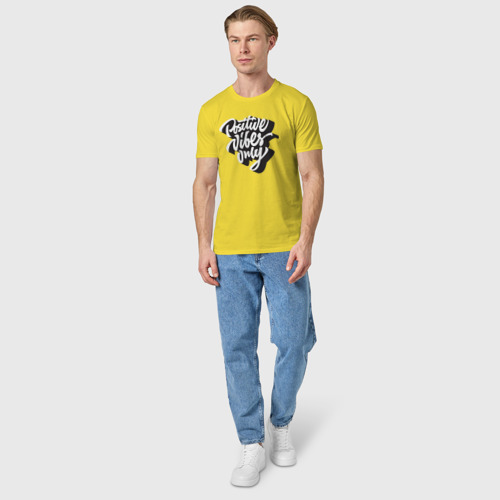 Мужская футболка хлопок Positive vibes only, цвет желтый - фото 5