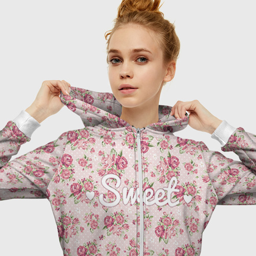 Женская толстовка 3D на молнии Fashion sweet flower 2, цвет белый - фото 5