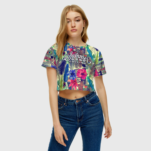 Женская футболка Crop-top 3D Summer time 2, цвет 3D печать - фото 3