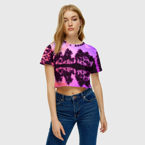 Женская футболка Crop-top 3D Hawaii dream, цвет 3D печать - фото 4