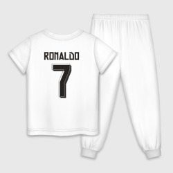 Пижама с принтом Роналду форма для ребенка, вид сзади №1. Цвет основы: белый