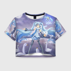 Женская футболка Crop-top 3D Синие волосы Мику