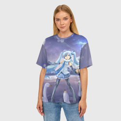 Женская футболка oversize 3D Синие волосы Мику - фото 2