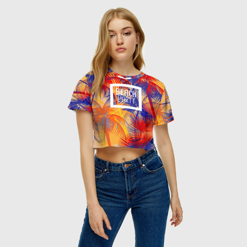 Женская футболка Crop-top 3D Beach Party, цвет 3D печать - фото 4