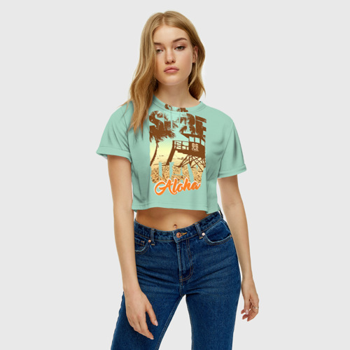 Женская футболка Crop-top 3D Aloha, цвет 3D печать - фото 3