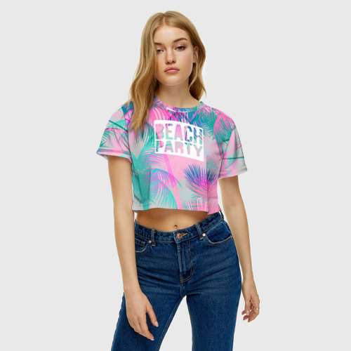 Женская футболка Crop-top 3D Beach Party 2, цвет 3D печать - фото 3