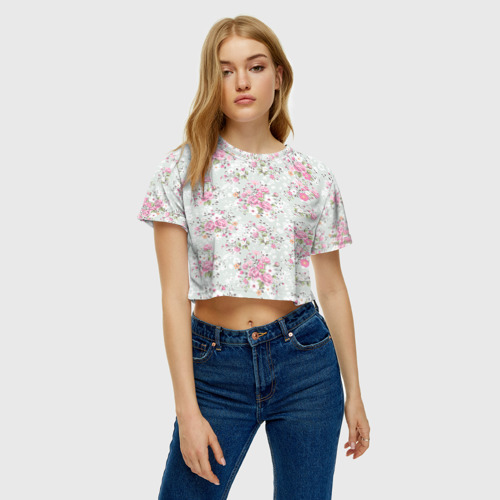 Женская футболка Crop-top 3D Flower pattern, цвет 3D печать - фото 3