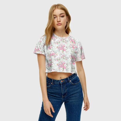 Женская футболка Crop-top 3D Flower pattern, цвет 3D печать - фото 4