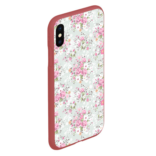 Чехол для iPhone XS Max матовый Flower pattern, цвет красный - фото 3