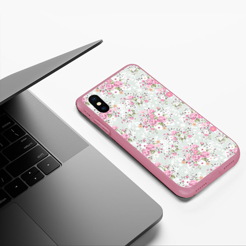 Чехол для iPhone XS Max матовый Flower pattern, цвет малиновый - фото 5