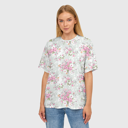 Женская футболка oversize 3D Flower pattern, цвет 3D печать - фото 3