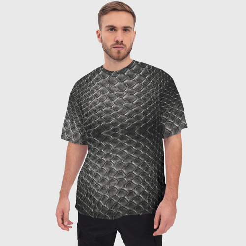 Мужская футболка oversize 3D Черная кожа, цвет 3D печать - фото 3