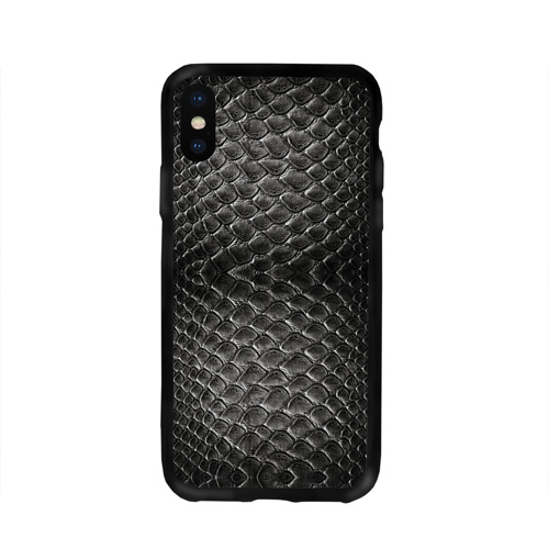 Чехол для Apple iPhone X силиконовый глянцевый Черная кожа Фото 01 Чехол для Apple iPhone X силиконовый глянцевый Черная кожа Фото 01