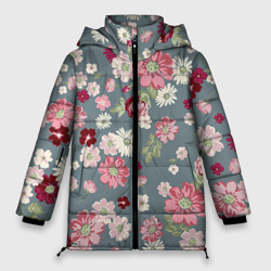 Женская зимняя куртка Oversize Цветочки