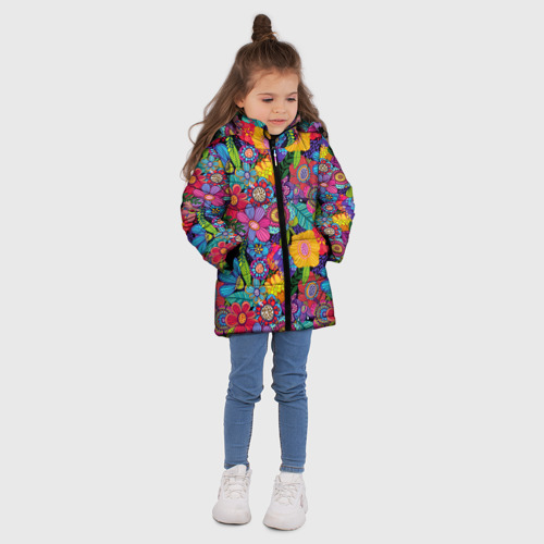 Зимняя куртка для девочек 3D Яркие цветы, цвет красный - фото 5