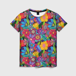 Женская футболка 3D Яркие цветы