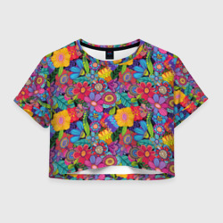 Женская футболка Crop-top 3D Яркие цветы