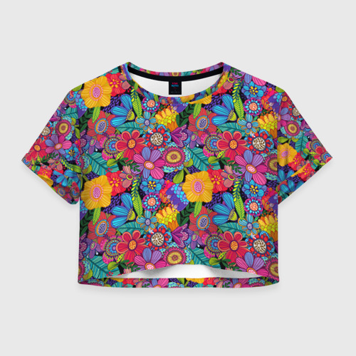 Женская футболка Crop-top 3D Яркие цветы, цвет 3D печать