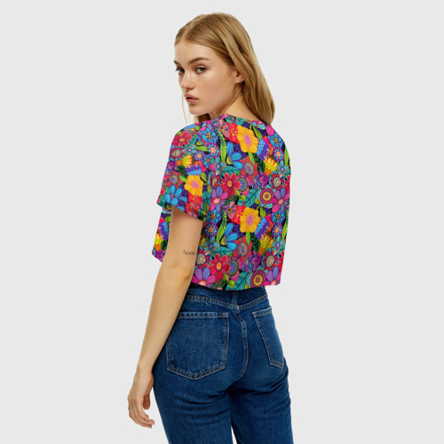 Женская футболка Crop-top 3D Яркие цветы, цвет 3D печать - фото 5