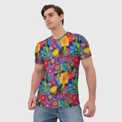 Мужская футболка 3D Яркие цветы - фото 2